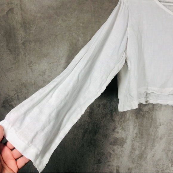 Cropped Button Down Boxy Top Women’s M/L White Linen Coastal Casual Minimalist - Picture 2 of 7